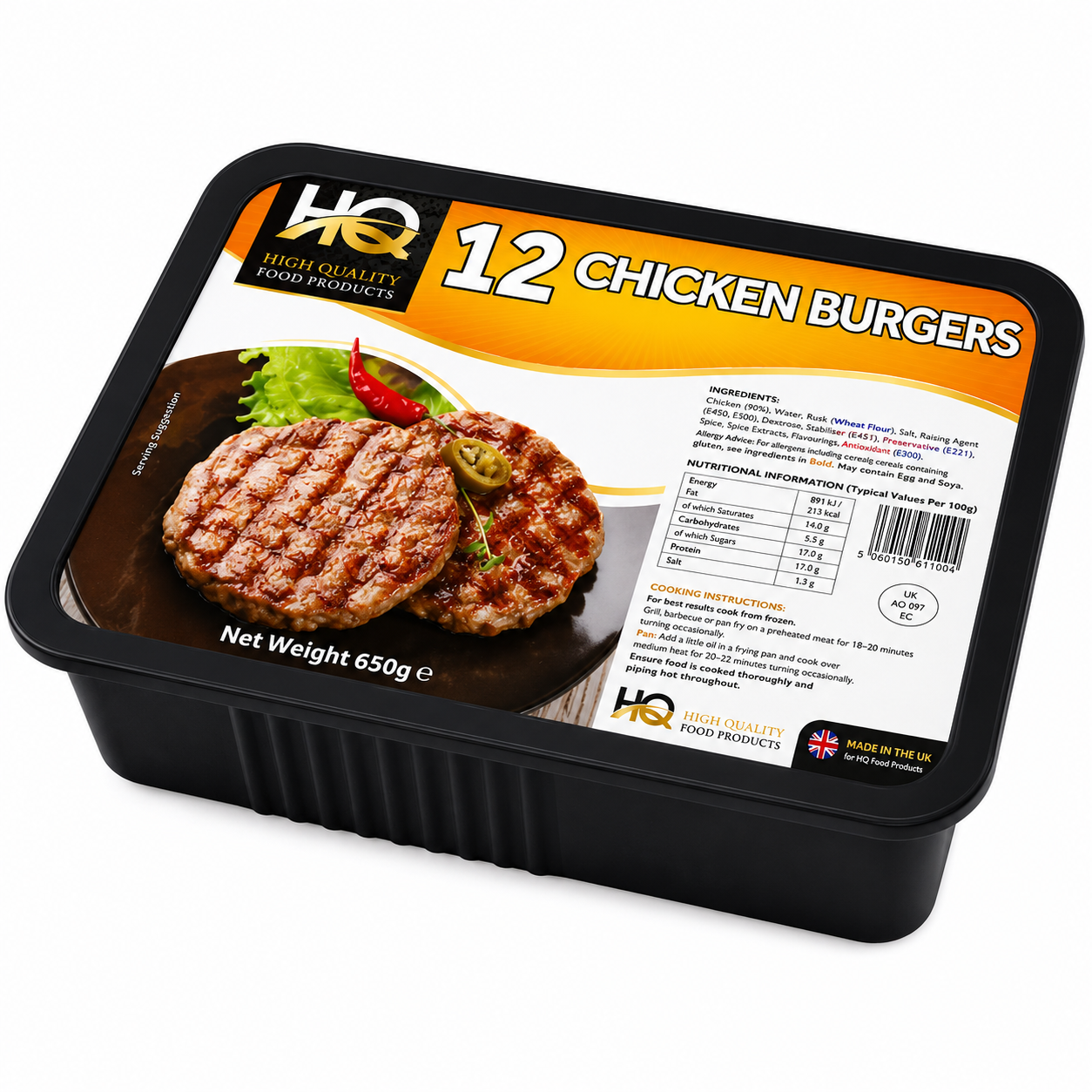 Frozen Halal Chicken Burgers Pieces x12 (Brand May Vary)