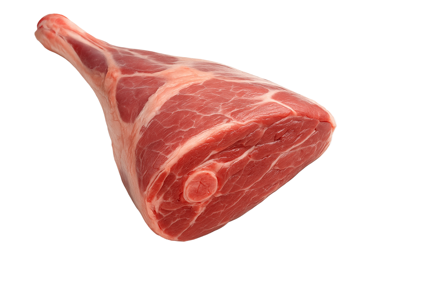 Raw meat with a Halal certification logo on a white background