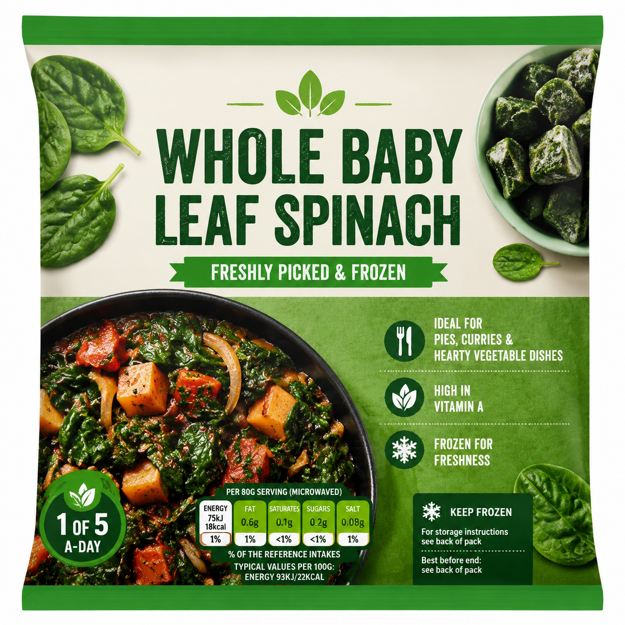 Whole Baby Leaf Spinach 900g (Brand May Vary)