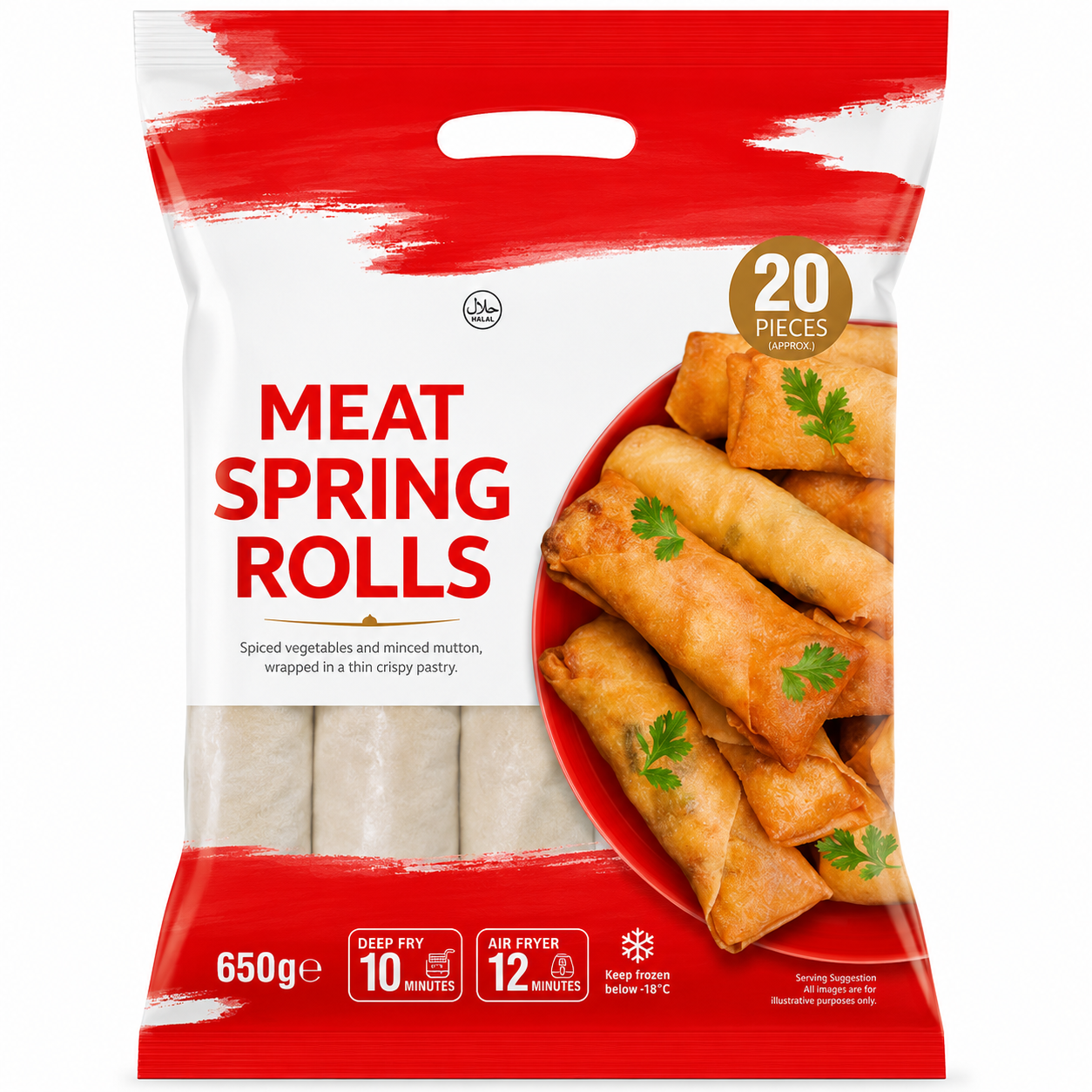 Frozen Halal Meat Spring Rolls Pieces x20 (Brand May Vary)
