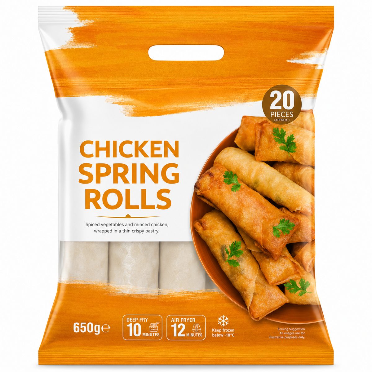 Frozen Halal Chicken Spring Rolls Pieces x20 (Brand May Vary)