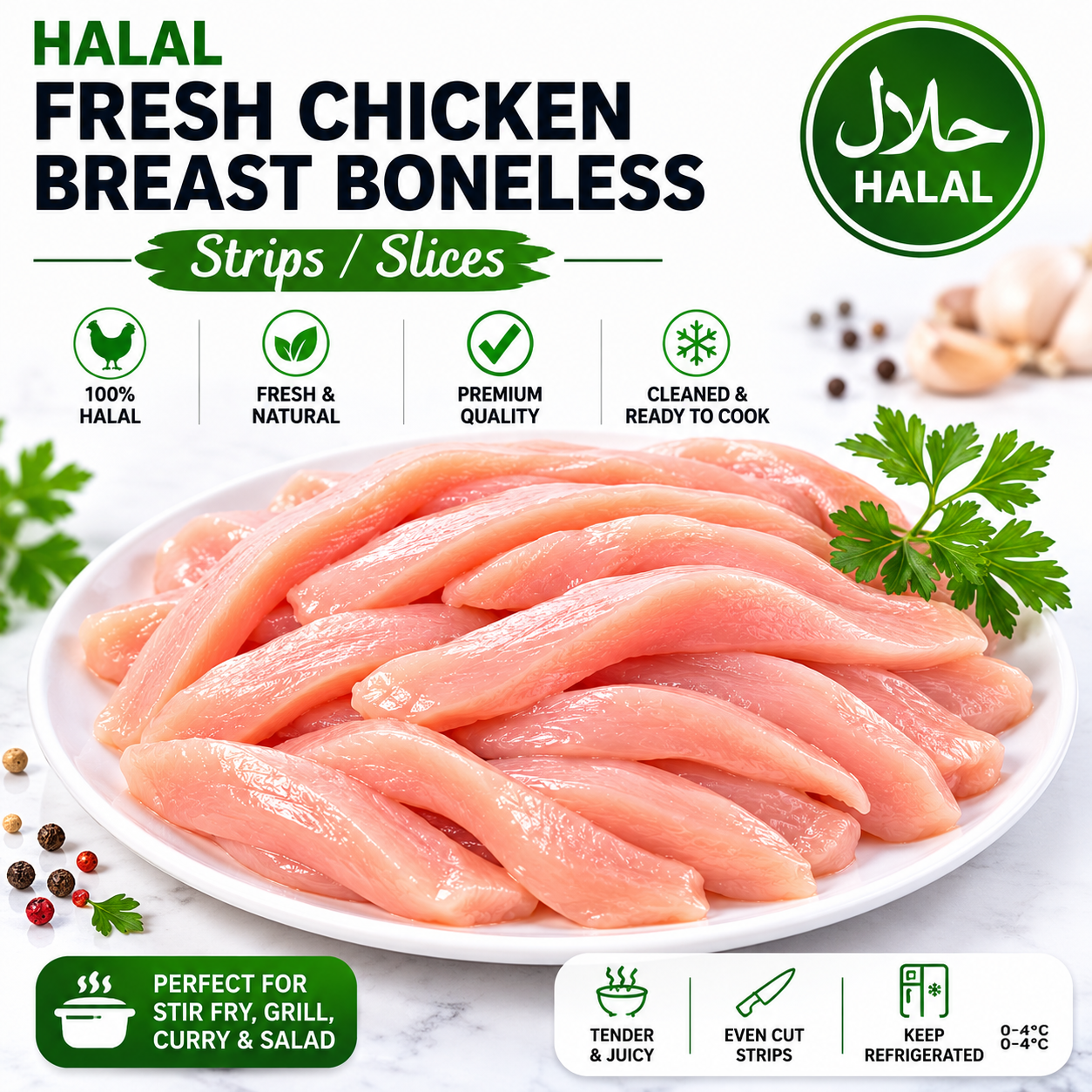 Halal Fresh Chicken Breast Fillets Boneless