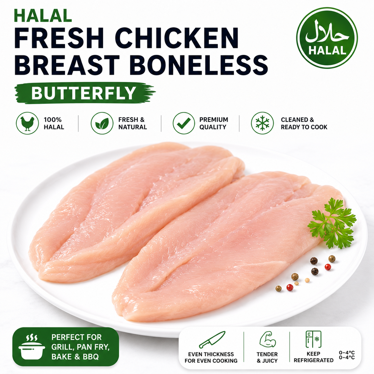 Halal Fresh Chicken Breast Fillets Boneless