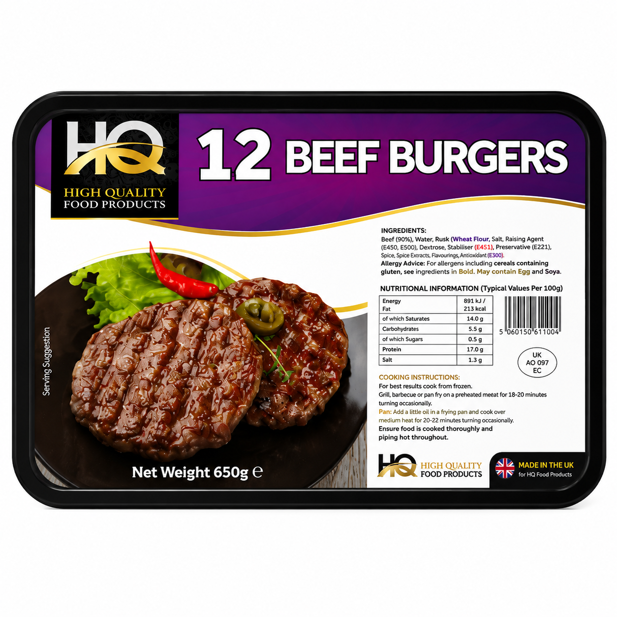 Frozen Halal Beef Burgers Pieces x12 (Brand May Vary)