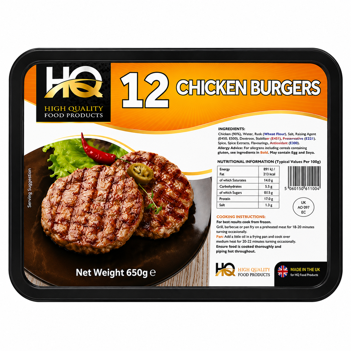Frozen Halal Chicken Burgers Pieces x12 (Brand May Vary)