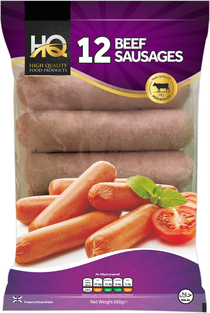 Frozen Halal Beef Sausages Pieces x12 (Brand May Vary)