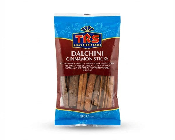 Packaged cinnamon sticks with TRS branding on a white background